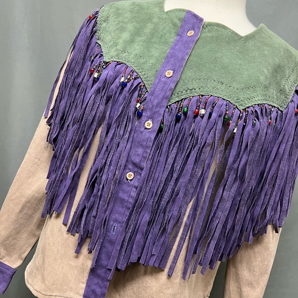 Vintage leather fringe top Boho shirt - Picture 6 of 6